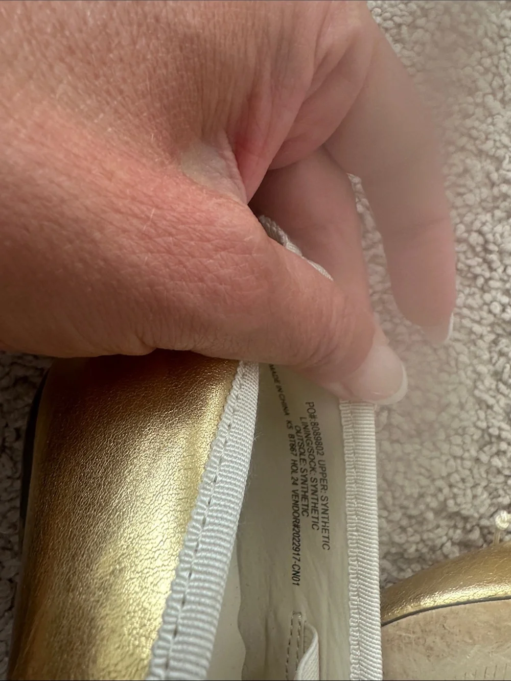 Gold Ballet Flats with Ankle Strap